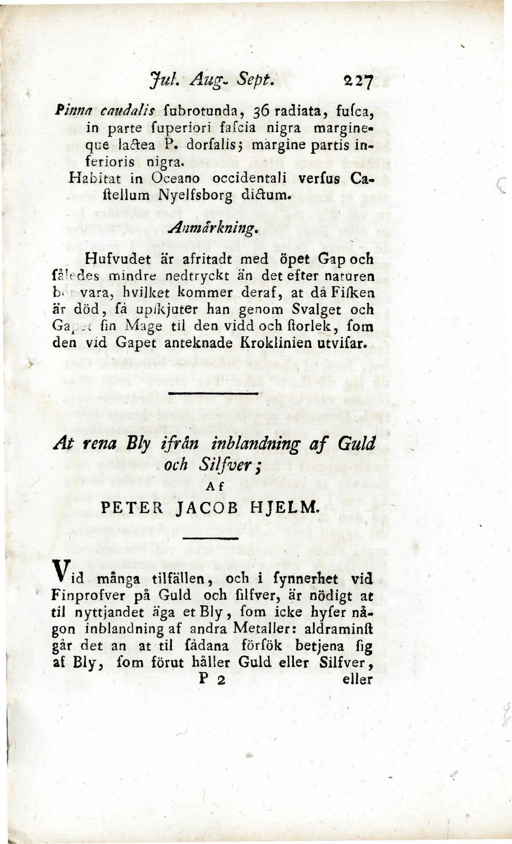 Jul. ' Augw Sept.' 9.27 Pi1111t7 tnudalis f ubrotunda, 36 radiata, fucca, in parte fllperiori fa fcia nigra margineque lattea P. dorfalis; miugine partis inferioris nigra.