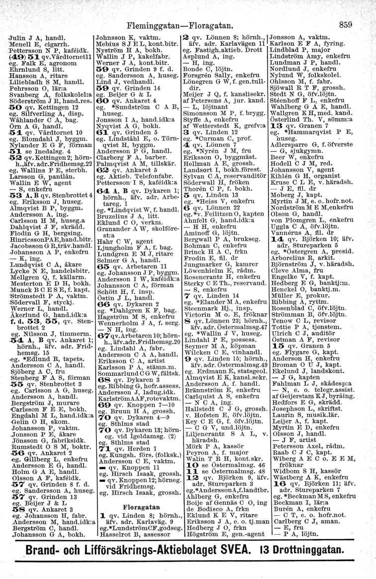 .ijul1nj A, handl, 'Menell E, cigarrh. J'ettersson N P, kafeidk. (49) 51 qv.vårdtornetll eg. Falk E, agronom Ehrnlund S, litt. Hansson A, ritare Liliebladh S M, handl.