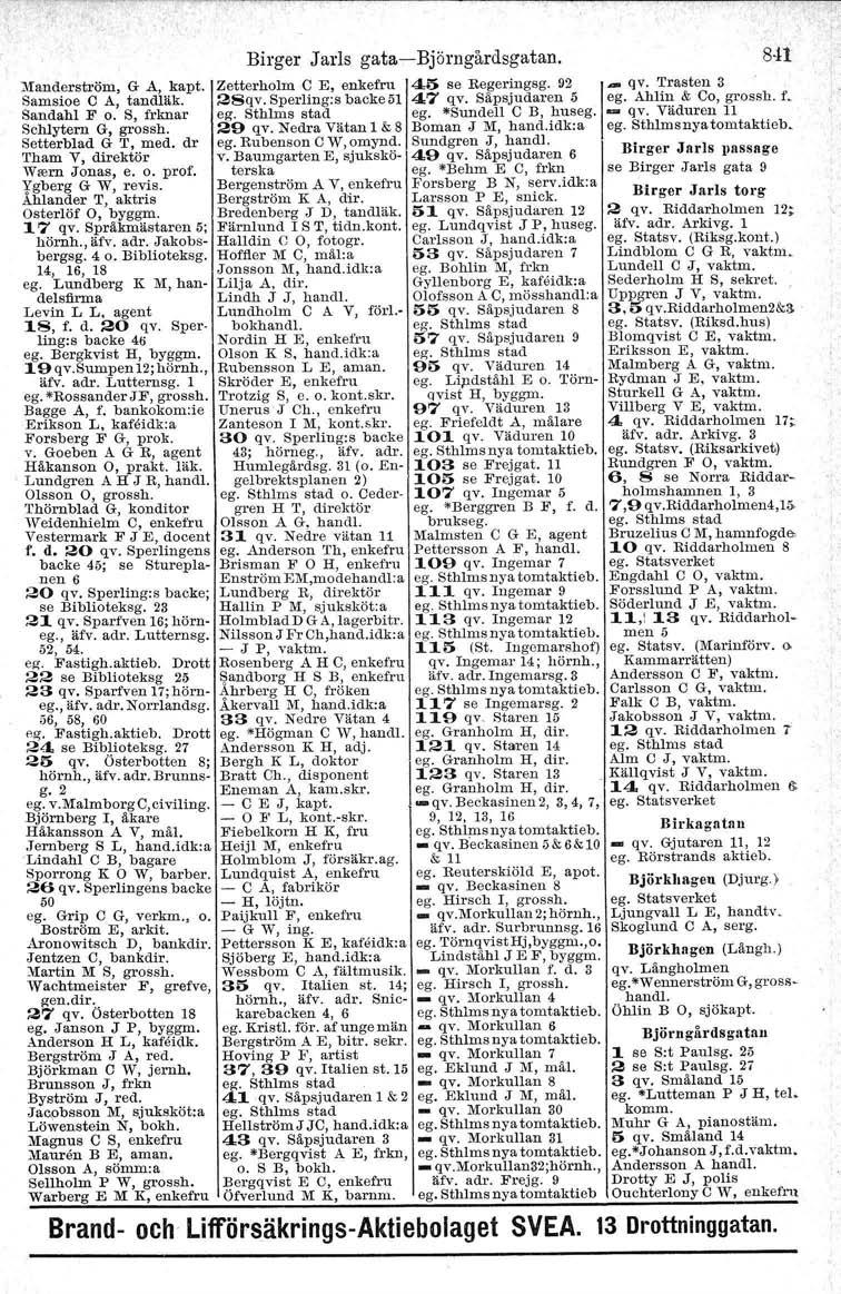 )fanderström, G A, kapt. Samsioe C AJ tandläk. SandahI F o. S, frknar Schlytern G, grossh. Setterblad G T, med. dr Tham V, direktör Weern Jonas, e. o. prof. Ygberg G W, revis.
