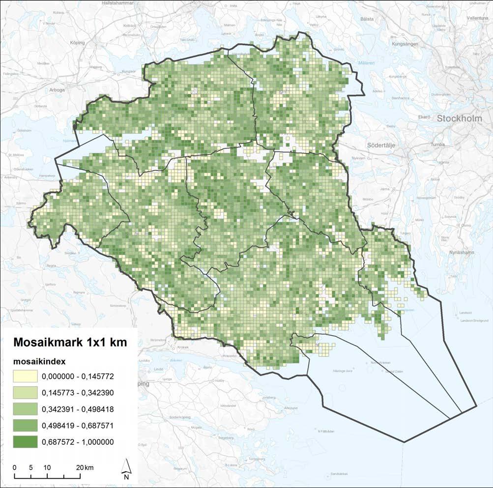 11 ETT RIKT ODLINGSLANDSKAP Mosaikartad jordbruksmark Ett mått på hur mosaikartat, eller varierat, jordbrukslandskapet är har tagits fram med hjälp av information om storlek och form på åker- och