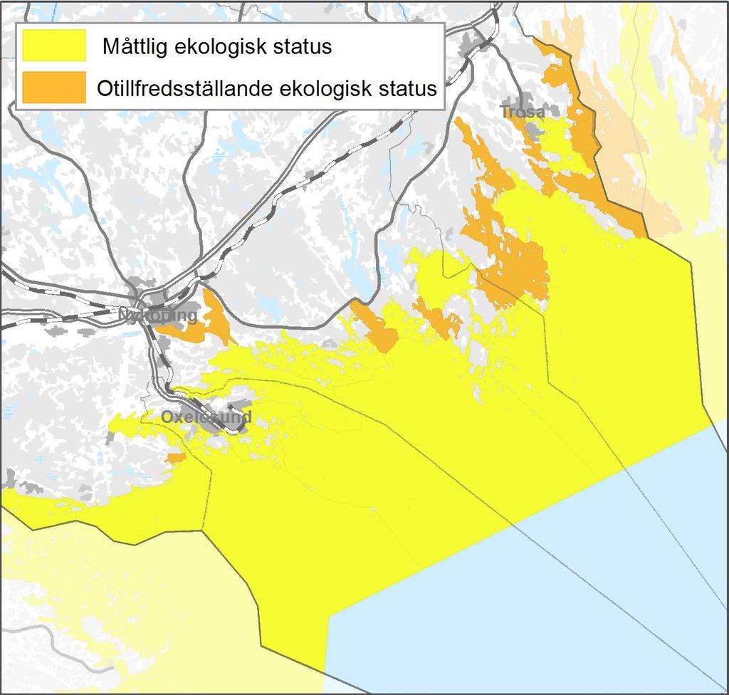 8 HAV I BALANS SAMT LEVANDE KUST OCH SKÄRGÅRD Näringstillstånd Enligt vattendirektivets riktlinjer anses hela Södermanlands kust generellt ha en sammanlagd ekologisk status som är måttlig på grund av