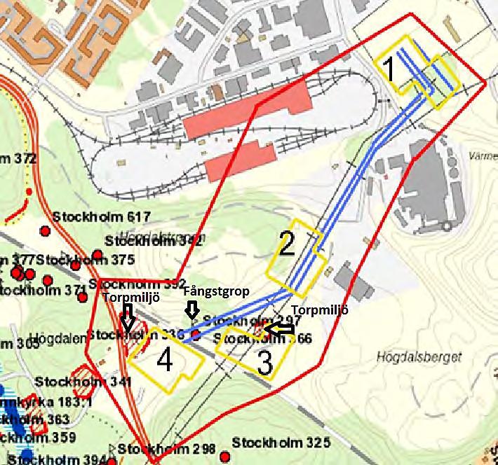 Uppdragsnr: 10211085 6 (9) Fig. 1. Karta som visar utredningsområdet med placering av kulturhistoriska lämningar enligt FMIS. Föreslagna ytor för placering av el-stationer markerade med gul polygon.