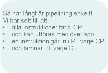 Föreläsning 5 1 CPI Sammanfattning pipelining Cacheminnen associativt minne som cache associativt minne som BPT direkt-mappad cache flervägscache (2,4) I/D-cache pmem 4 1 Så här