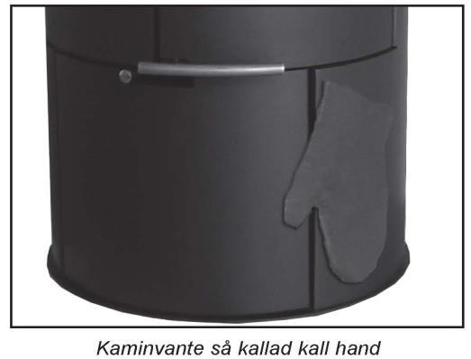 Förvara inte vanten på spisen när kaminen är varm eller eldas! Vanten är endast till för att användas vid öppning av luckan, då handtaget blir varmt. Vanten får aldrig användas inne i eldstaden.
