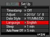 Specificering av skärmspråk (Language) Atgärder [MENU] * Fliken Inst. * Language. Välj önskat skärmspråk. 1Välj fliken längst till höger. 2Välj Language. 3Välj önskat språk.