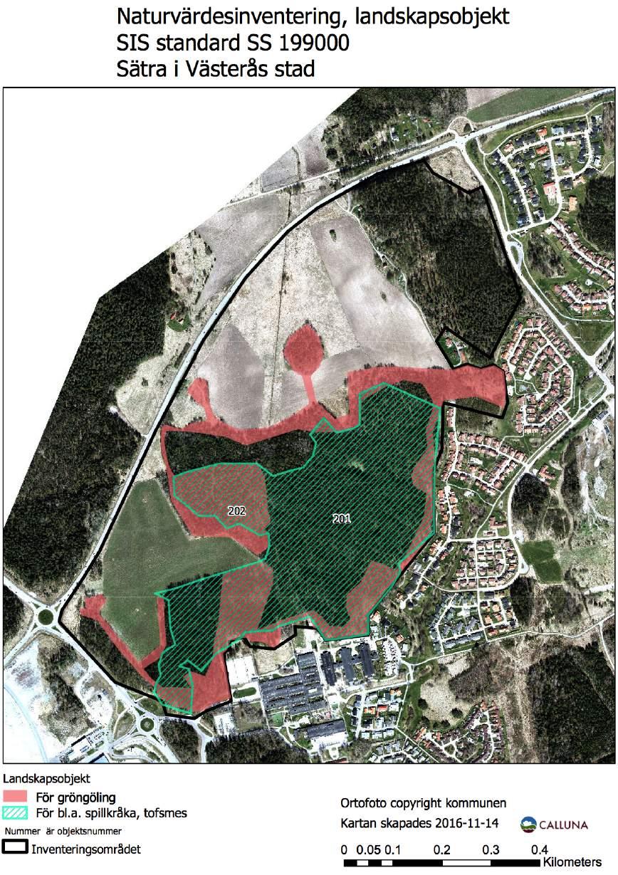 Figur 3. Kartan visar landskapsobjekt som binder samman de delar av landskapet som utgör livsmiljö för utpekade arter eller artgrupper.
