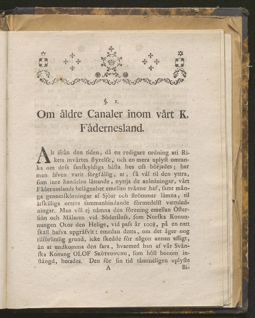 r. Om åldre Canaler inom vårt K. Fädernesland.