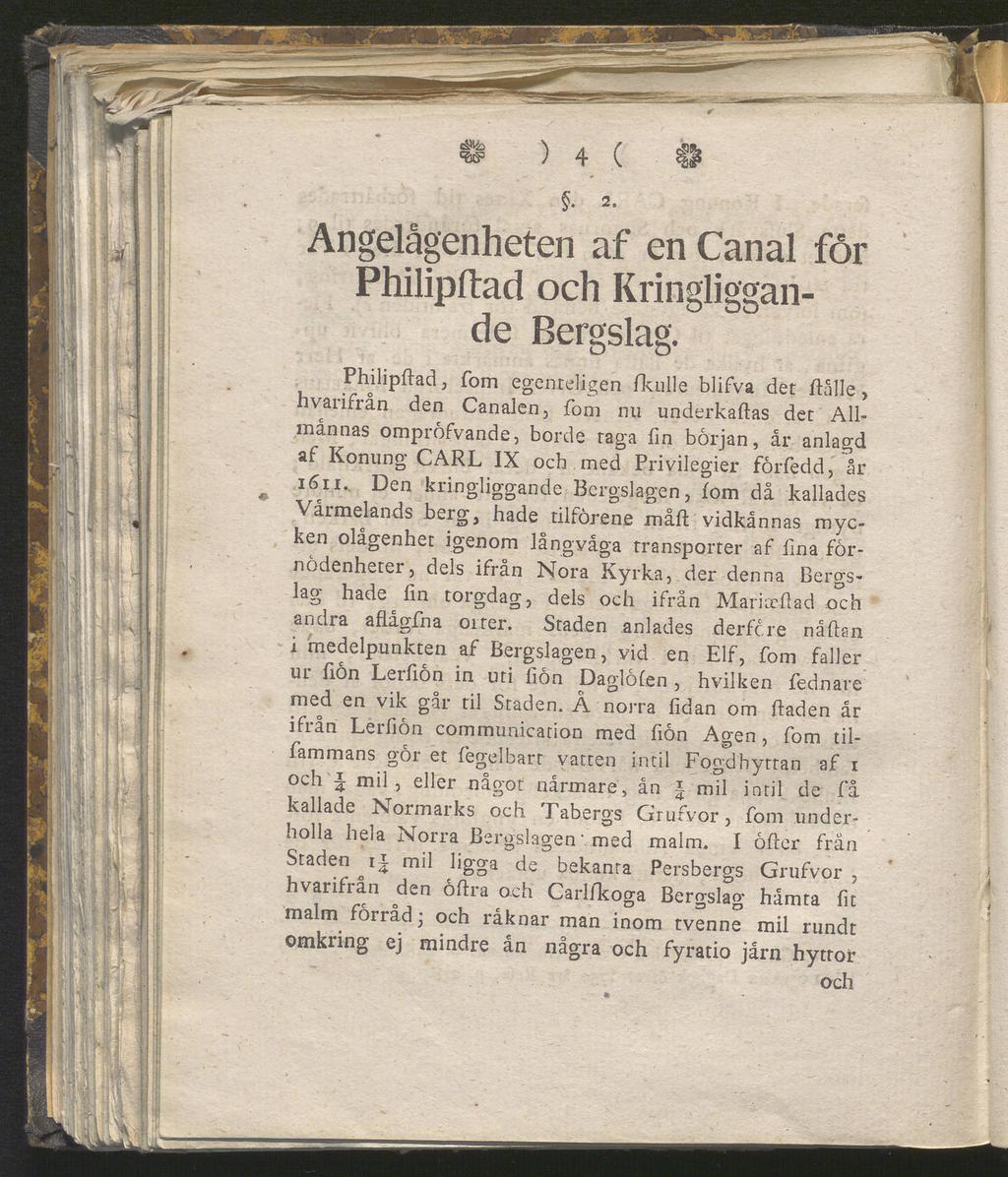Angelågenheten af en Canal för Philipftad och Kringliggan de Bergslag.