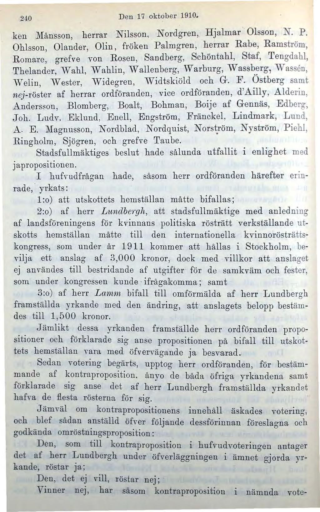 240 Den 17 oktober 1910. ken Månsson, herrar Nilsson, Nordgren, Hjalmar Olsson, N. P.