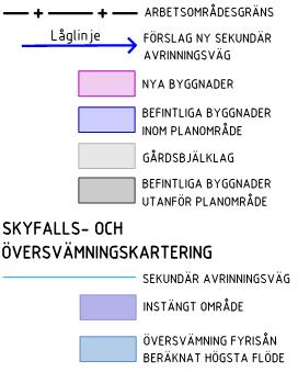 MSB:s kartverktyg 20160621). 6.1 FÖRSLAG TILL HÖJDSÄTTNING En förprojektering av de två nya lokalgatorna har utförts för att utreda eventuella instängda områden.