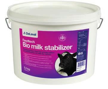 Feedtech Bio milk stabilizer Fodertillskott för kalvmjölk 6:67 92065378 2,5 kg 92065351 10 kg Förbättrar mjölkens lagringsstablitet och är positiv för kalvens mag-/tarmhälsa Bibehåller mjölkens