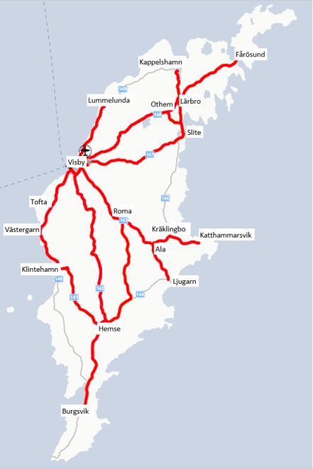 3.8 Det statliga vägnätet Vägnätet på Gotland är tätt, beroende på att boende och verksamheter är spridda över hela ön.
