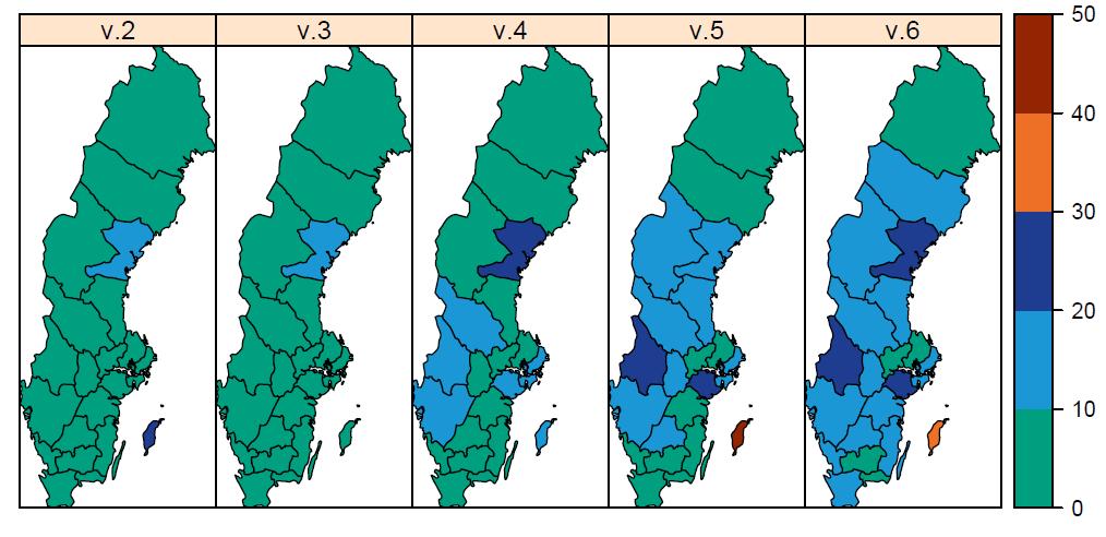 Sida 9 (17) Figur 1C. Andelen laboratorieanalyser positiva för influensa (alla typer) per, denna säsong och tidigare säsonger. Figur 2.