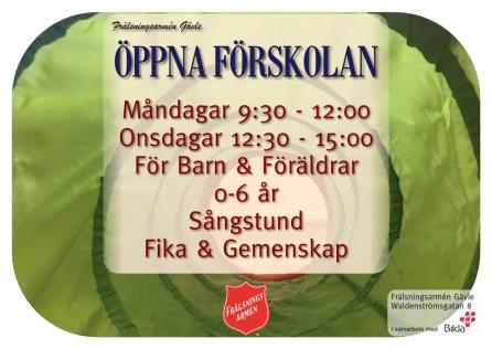 4 Februari - Mars 2019 Januari sö 27 10:30 Bön 11:00 BöneGudstjänst, Helen Bergh må 28 09:30 Öppna förskolan Terminsstart, Kårledarna on 30 12:30 Öppna förskolan to 31 10:00 Bön Söndagar 11:00