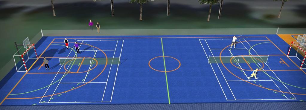Plan Nr2 skall också gå att utnyttja som en multicourt med tennis, basket och handboll som sina huvudsakliga