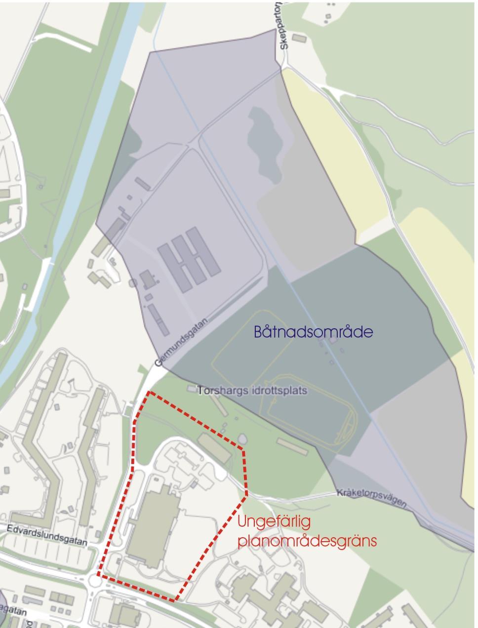 Figur 5. Strax norr om planområdet ligger ett båtnadsområde i anslutning till ett dike som avriner till Eskilstunaån.
