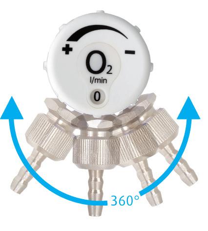 I varje flödesväljare sitter en inbyggd regulator vilket ger ett stabilt och exakt flöde, oberoende av det inkommande trycket (2800-8000 kpa, 2,8 till 8 bar).