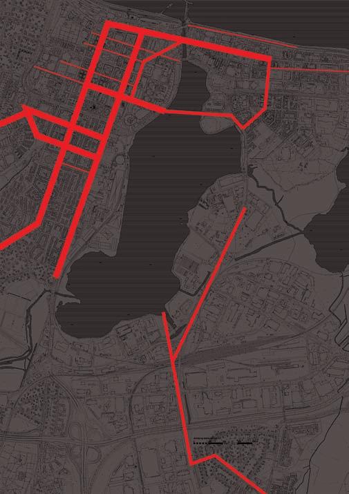 Alt. Spår i markplan (+93) Stadsutvecklingen har nått runt hela