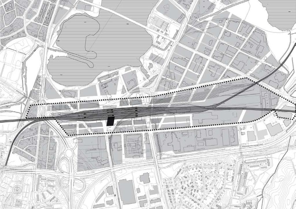 Förslagets kvartersstruktur redovisat som överlagrat på befintlig struktur Grå =