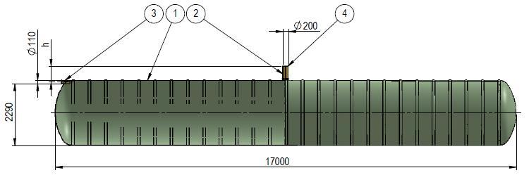 75m 3 glasfibertank 1. Tankens stomme 2.