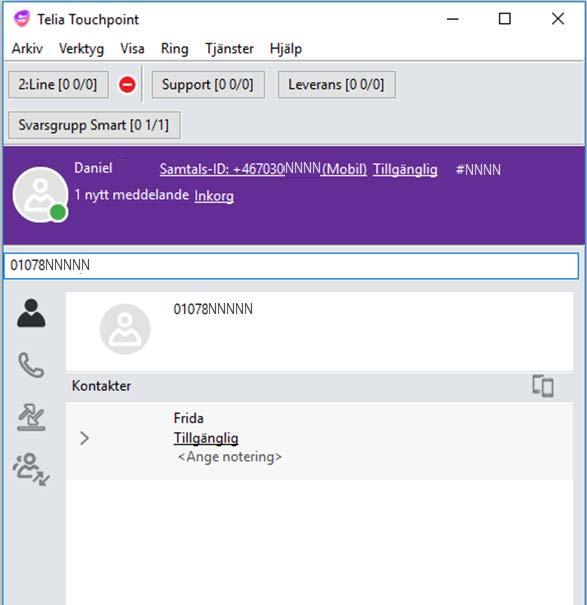 Ringa ett samtal Vanligt samtal Det finns tre olika sätt att ringa ett samtal på: 1. Har du sparat någon som favorit kan du gå direkt till kontakter och klicka på 2.