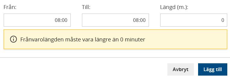 Till Lektionens sluttid är förvald, men kan ändras Välj datum Välj aktuell dag i kalender och bekräfta med knappen Välj datum Ämne Sök/Välj ämne: Tidigare ämne är förvalt, men går att ändra till ämne