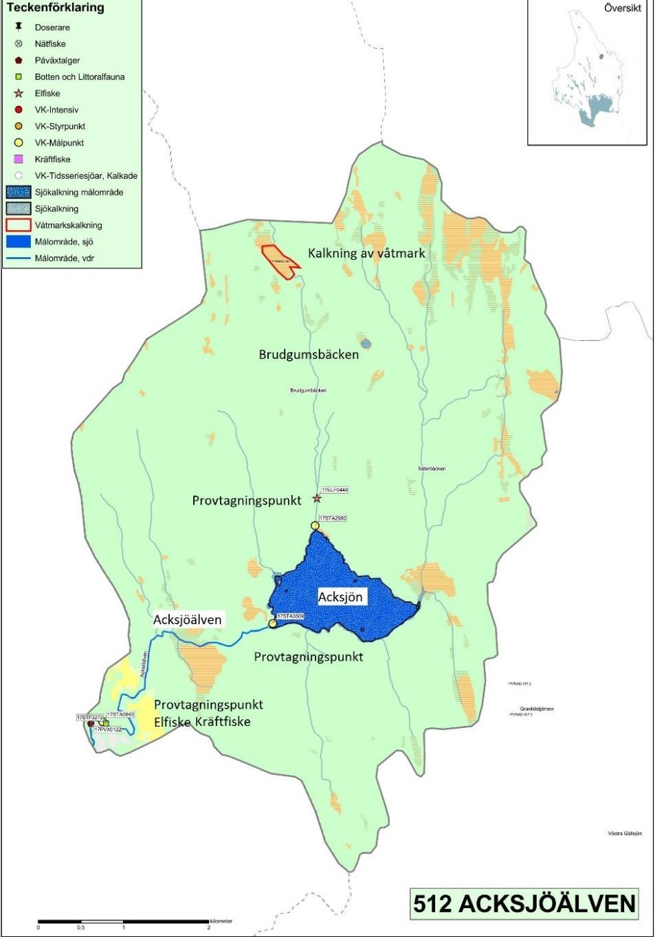 Kalkning Karta 3 Kalkningsområdet (Karta delvis inaktuell) Acksjön ingår i kalkningsområde 512. Sjön och ett våtmarksområde uppströms Brudgumsbäcken kalkas.