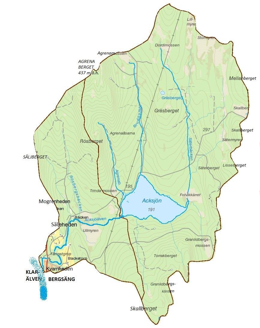 Karta över Acksjöns och Acksjöälvens