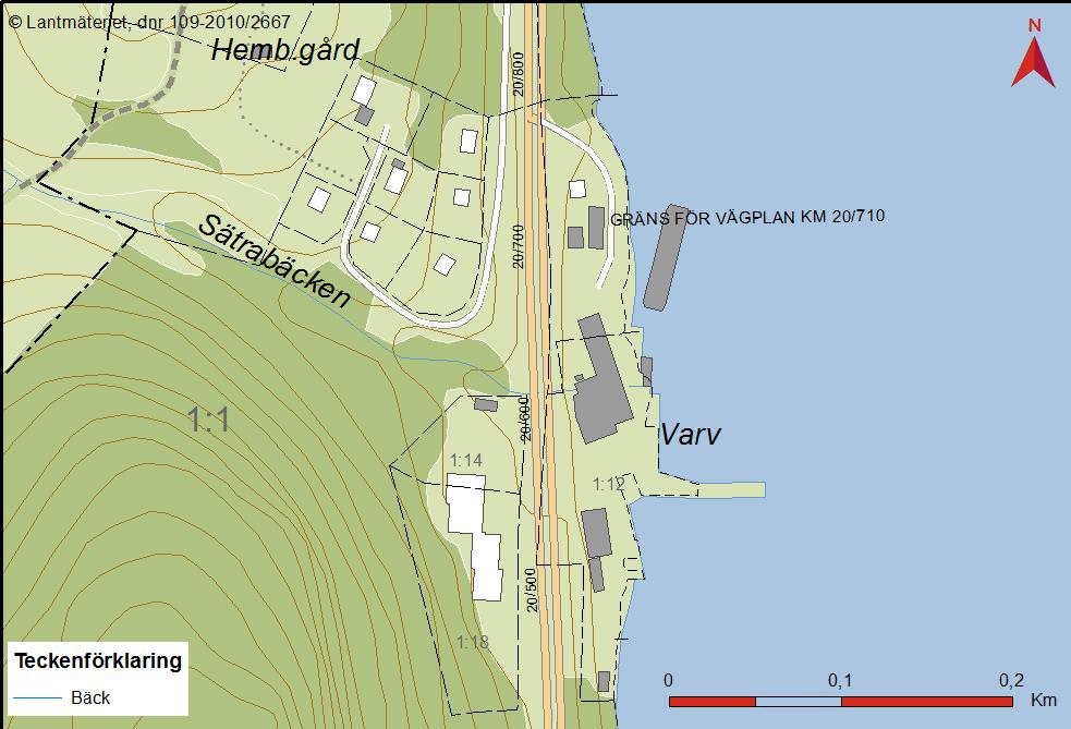 består tills största del av branter och skog. E4:an leder sedan fram till ett varv.