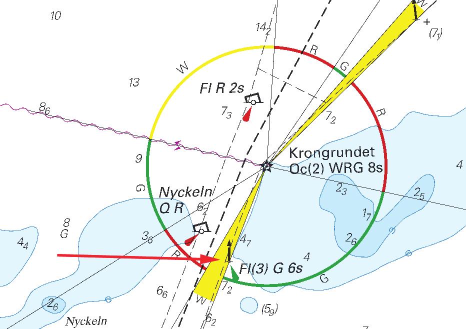 11 Mellersta Östersjön / Central Baltic * 7991 Sjökort/Chart: 712 Sverige. Mellersta Östersjön. Kalmarsund. SV Krongrundet. SB-prick försedd med ljus.