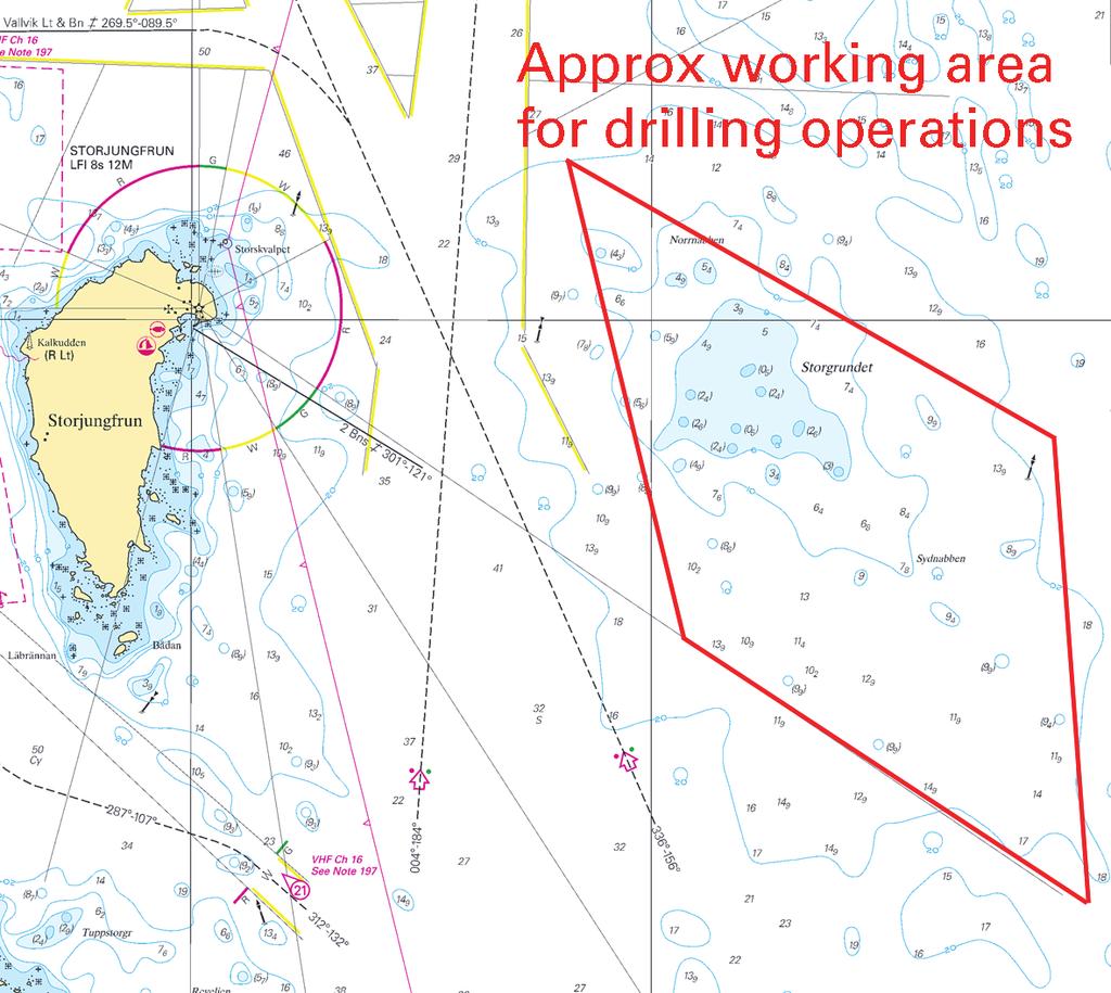 5 Sweden. Sea of Bothnia. SE of Söderhamn. Storgrundet. Drilling works in progress. Works delayed.