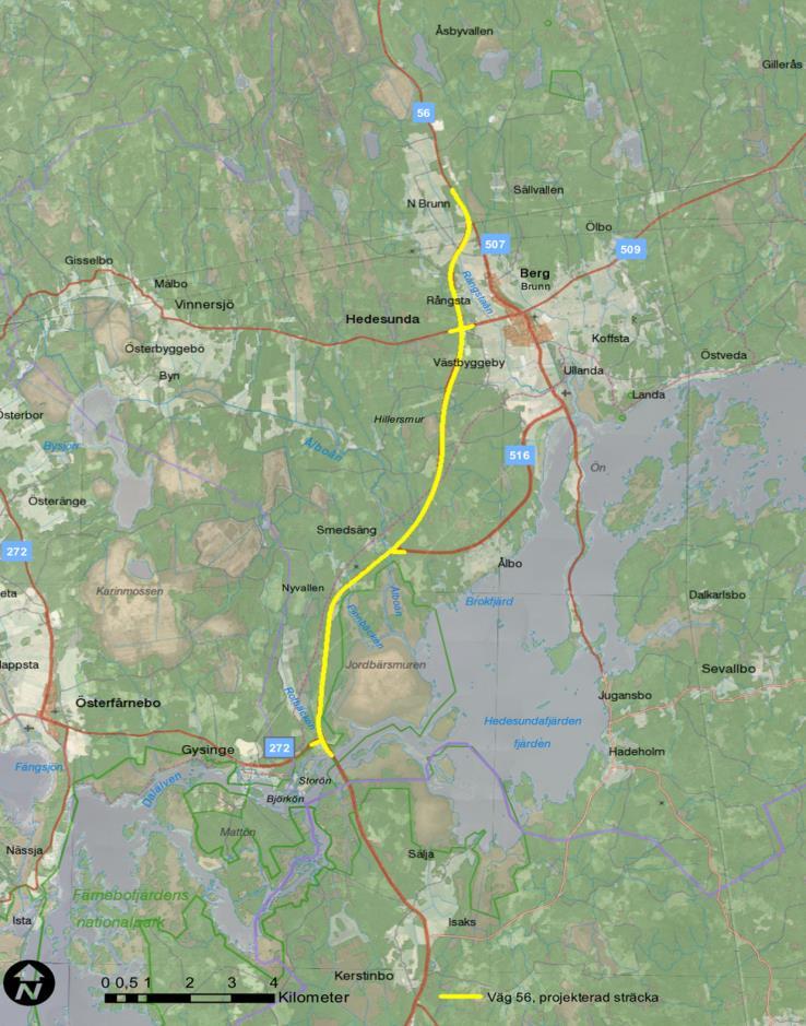 1. Beskrivning av åtgärden Rv 56 Lgr U - Hedesunda, XSM301 Infoga diagram, figur eller bild här Nuläge och brister: Befintlig väg är smal, saknar mittseparering och det är tätt mellan