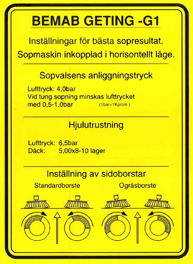 Figur 6: Inställningar sopmaskin G1 5.4 Byte av sidoborstar 5.