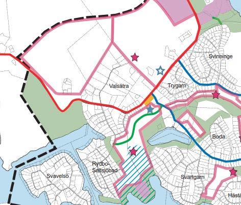 I korsningen Svinningevägen/ Valsättravägen föreslås korsningen byggas om och hållplatsen förbättras.