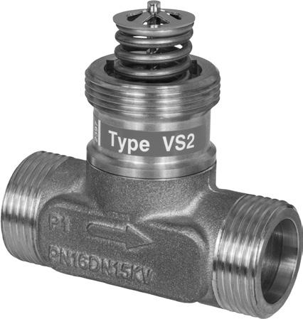Datablad Sätesventiler (PN 16) VS 2 2-vägsventil, med utvändig gänga Beskrivning Funktioner: SPLIT-karaktäristik för de mest krävande tillämpningar (DN 20 och DN 25). Olika k VS -värden.