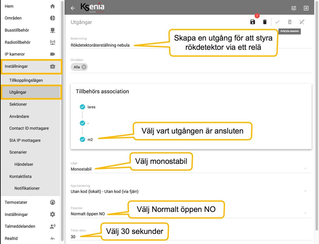 Programmering rökdetektor nebula: 1. Programmera ingång som 24