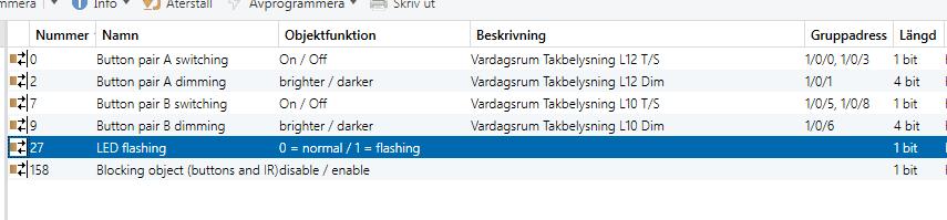 Ni ser att de lägger sig efter den första anslutna adressen. Detta betyder att knappen kommer att veta i vilket läge aktorn är i Till eller Från.