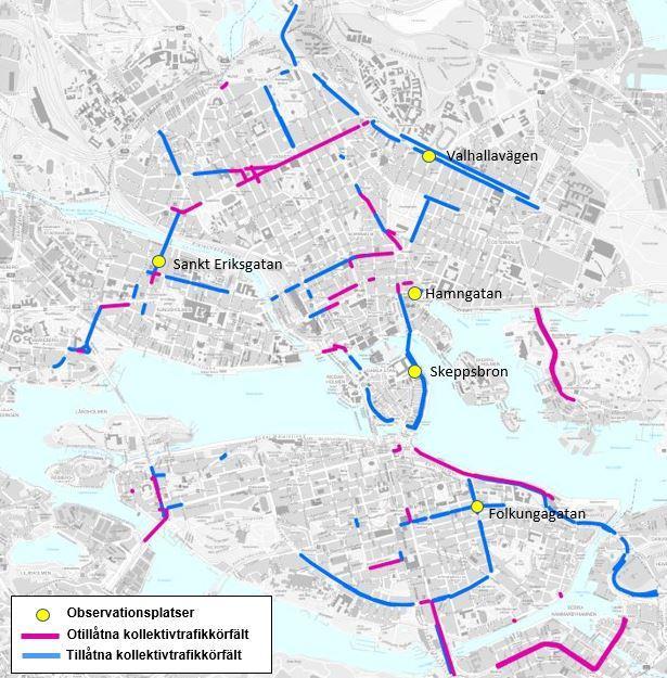 Platsobservationer För att under testperioden studera samspelet mellan beställningstrafik, linjetrafik samt cykel och taxi har observationer genomförts vid respektive utvald plats längs följande