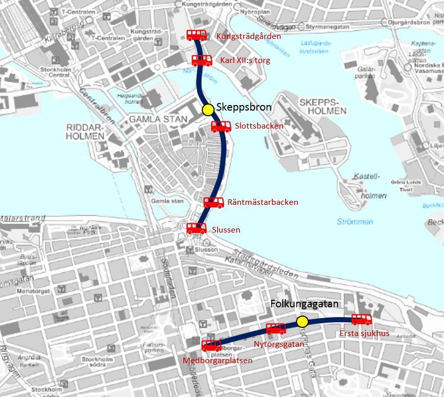 Körtider Utöver de observationer och rapporteringar som genomförts har jämförelser av körtid genomförts mellan år 2017 och 2018 för två utvalda sträckor, Folkungagatan och Skeppsbron.