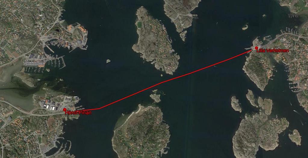 2 Hönöleden Hönöleden, mellan Hönö i Götebrogs norra skärgård och Lilla Varholmen på Hisingen, är den största och mest trafikerade färjeleden i Sverige, se Figur 2.1.