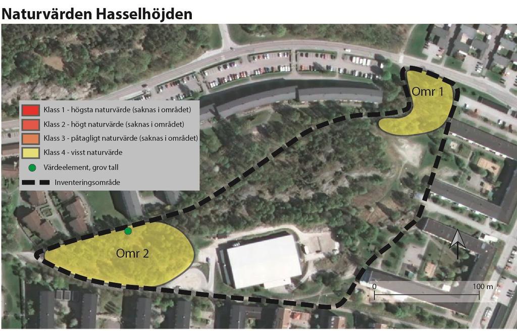 7 (11) Det bedöms inte finnas några områden inom inventeringsområden med naturvärden enligt klass 1-3. Två områden bedöms ha naturvärden enligt klass 4 (visst naturvärde), se figur 4 och bilaga 1.