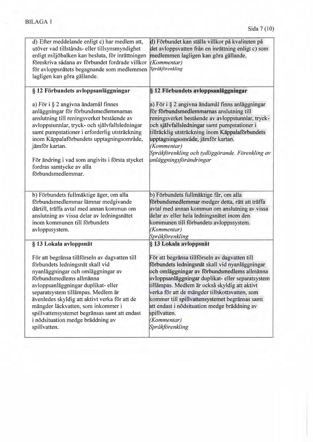BILAGA l 114 Sida 7 (lo) d) Efter meddelande enligt c) har medlem att, ~)Förbundet kan ställa villkor på kvaliteten på utöver vad tillstånds- eller tillsynsmyndighet ~et avloppsvatten från en
