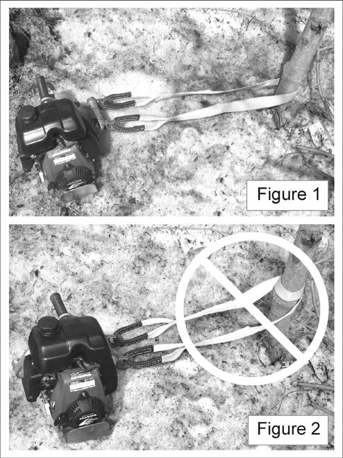 3.3.1 Användning av polyestersling (inkluderad med vinschen) Trä polyesterslingen runt förankringspunkten. Fäst ändarna på slingen i vinschens förankringskrokar (Figure 1).