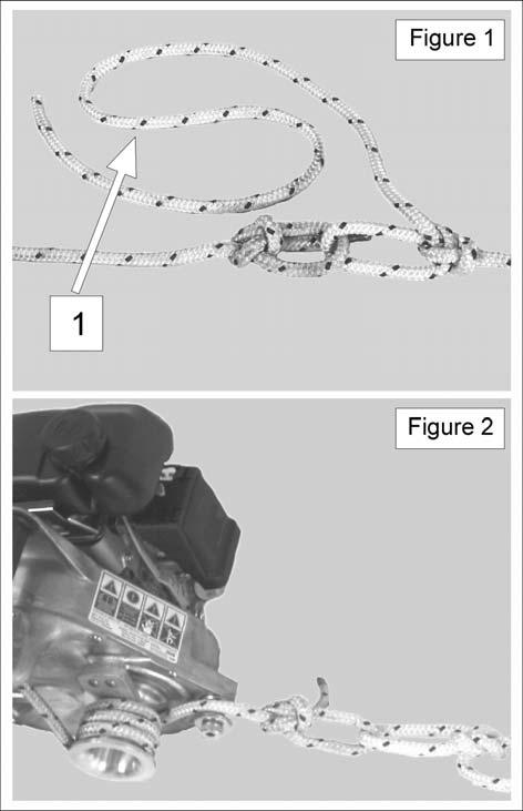 3.6.2.6 Om du måste hålla repet sträckt vid start Du kan montera ett replås eller knyta en prussikknop till förankringspunkten för att hålla repet sträckt vid start. 3.6.2.7 Om repet är för kort Sammanfoga två rep enligt nedan.