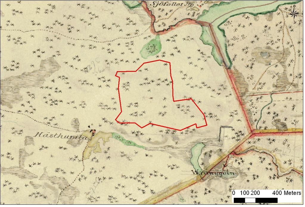 Häradskarta från perioden 1868-1877. Bakgrundskartor Lantmäteriet, dnr 106-2004/188 3.