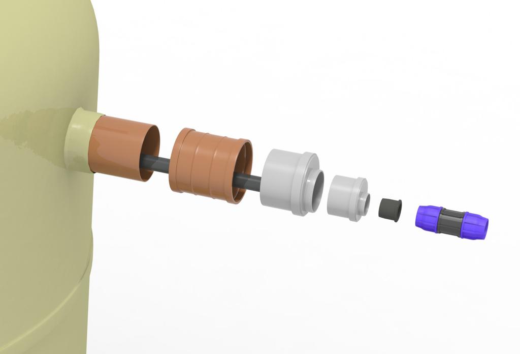 Borra lämpligt hål för slangförskruvningen till 50 mm kabelslangen, montera med kontramutter på halsens insida. 11.