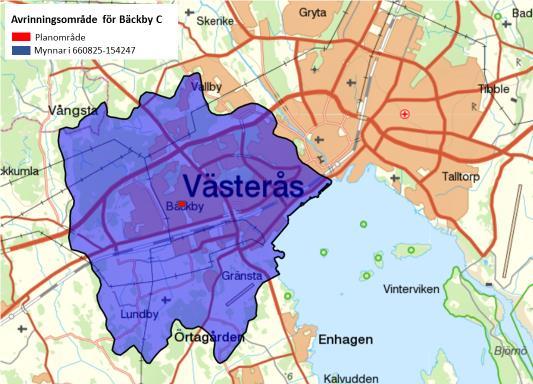 8(26) Figur 5. Tillringsområdet till recipient för planområdet (Länsstyrelsen WebbGIS).
