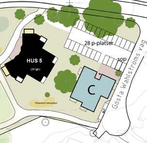 Det planerade nya huset, markerat med C, intill Gösta Wahlströms väg (illustration: Smideman Arkitekter).