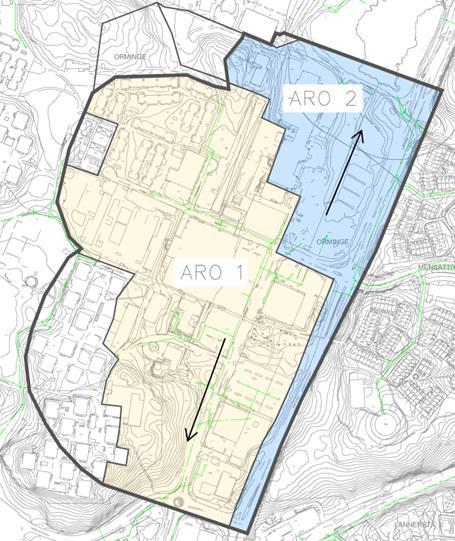 Figur 5. Tekniskt avrinningsområde före och efter nyexploatering i Orminge C.
