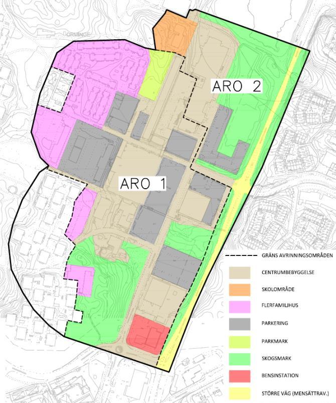 Orminge C. I beräkningarna har det antagits att Mensättravägen kommer att breddas efter nyexploatering, varför dess area utökats.